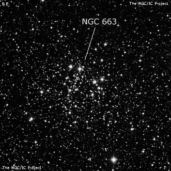 NGC 663 - рассеянное скопление звёзд. Описание NGC 663:, Рассеянное скопление в созвездии Кассиопея