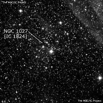 NGC 1027 - рассеянное скопление звёзд. Описание NGC 1027:, Рассеянное скопление в созвездии Кассиопея