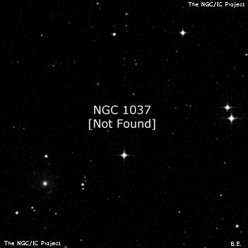 NGC 1037 - по указанным Генри Дрейером координатам, объект повторно не найден; . Описание NGC 1037:, Объект глубокого космоса в созвездии Кит