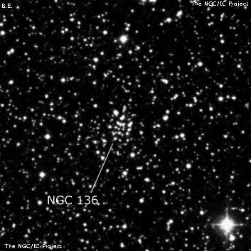 NGC 136 - рассеянное скопление звёзд. Описание NGC 136:, Рассеянное скопление в созвездии Кассиопея
