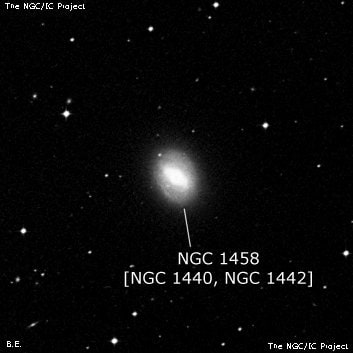 NGC 1458 - спиральная галактика с баром. Описание NGC 1458:, Объект глубокого космоса в созвездии Эридан