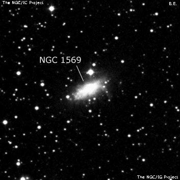 NGC 1569 - галактика неправильной формы. Описание NGC 1569:, Галактика в созвездии Жираф