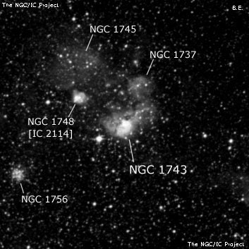 NGC 1743 - туманность. Описание NGC 1743:, Комплекс туманностей в созвездии Золотая Рыба