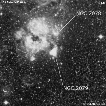 NGC 2079 - туманность. Описание NGC 2079:, Область H II в созвездии Золотая Рыба