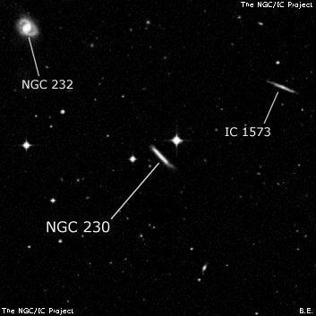 NGC 230 - спиральная галактика. Описание NGC 230:, Галактика в созвездии Кит