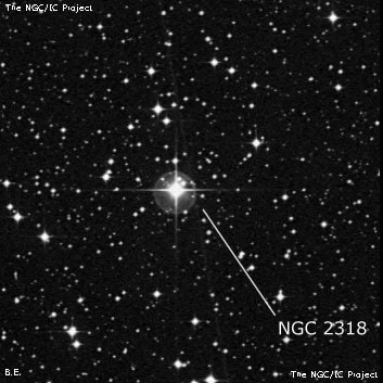 NGC 2318 - рассеянное скопление звёзд. Описание NGC 2318:, Рассеянное скопление в созвездии Большой Пес