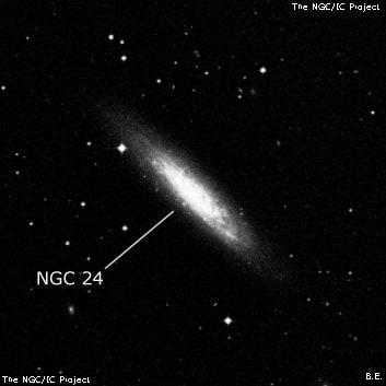NGC 24 - спиральная галактика. Описание NGC 24:, Галактика в созвездии Скульптор