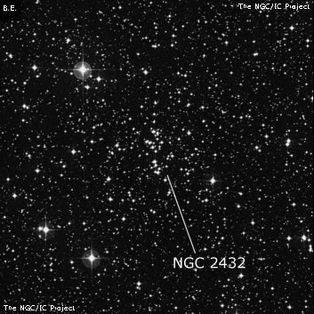 NGC 2432 - рассеянное скопление звёзд. Описание NGC 2432:, Рассеянное скопление в созвездии Корма