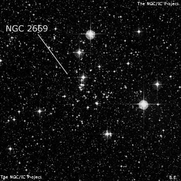 NGC 2669 - рассеянное скопление звёзд. Описание NGC 2669:, Рассеянное скопление в созвездии Паруса