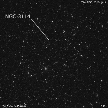 NGC 3114 - рассеянное скопление звёзд. Описание NGC 3114:, Рассеянное скопление в созвездии Киль