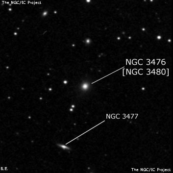 NGC 3476 - эллиптическая галактика. Описание NGC 3476:, Объект глубокого космоса в созвездии Лев