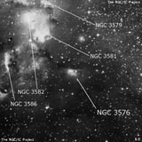NGC 3576 - туманность. Описание NGC 3576:, Область H II в созвездии Киль