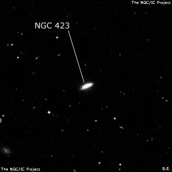NGC 423 - линзовидная галактика. Описание NGC 423:, Галактика в созвездии Скульптор