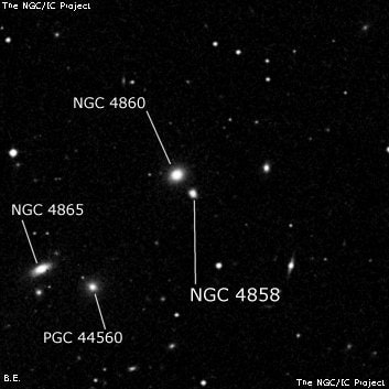 NGC 4858 - спиральная галактика с баром. Описание NGC 4858:, Галактика в созвездии Волосы Вероники
