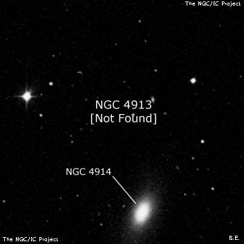 NGC 4913 - по указанным Генри Дрейером координатам, объект повторно не найден; . Описание NGC 4913:, Галактика в созвездии Волосы Вероники