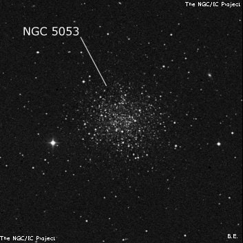 NGC 5053 - шаровое скопление звёзд. Описание NGC 5053:, Шаровое скопление в созвездии Волосы Вероники