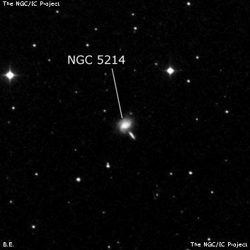 NGC 5214 - спиральная галактика. Описание NGC 5214:, Галактика в созвездии Гончие Псы