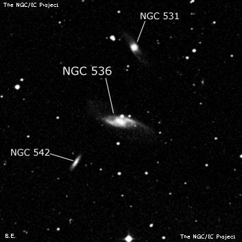 NGC 536 - спиральная галактика с баром. Описание NGC 536:, Галактика в созвездии Андромеда