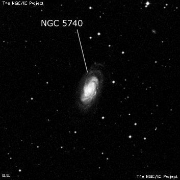 NGC 5740 - спиральная галактика с баром. Описание NGC 5740:, Галактика в созвездии Дева