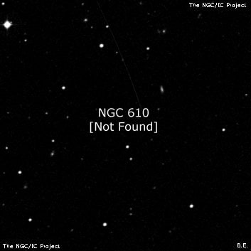 NGC 610 - по указанным Генри Дрейером координатам, объект повторно не найден; . Описание NGC 610:, Объект глубокого космоса в созвездии Кит