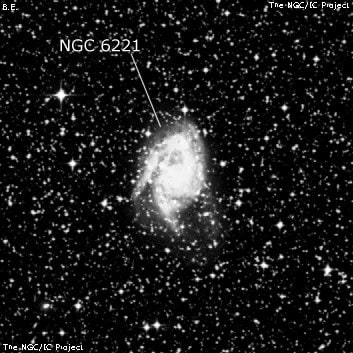 NGC 6221 - спиральная галактика с баром. Описание NGC 6221:, Галактика в созвездии Жертвенник