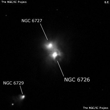 NGC 6726 - туманность. Описание NGC 6726:, Отражательная туманность в созвездии Южная Корона