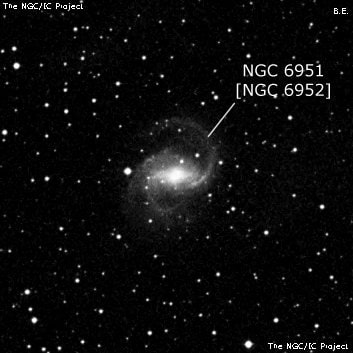 NGC 6951 - спиральная галактика с баром. Описание NGC 6951:, Объект глубокого космоса в созвездии Цефей