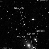 NGC 709 - линзовидная галактика. Описание NGC 709:, Галактика в созвездии Андромеда