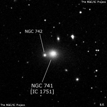 NGC 741 - эллиптическая галактика. Описание NGC 741:, Галактика в созвездии Рыбы