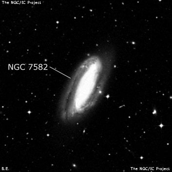 NGC 7582 - спиральная галактика с баром. Описание NGC 7582:, Галактика в созвездии Журавль
