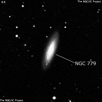 NGC 779 - спиральная галактика с баром. Описание NGC 779:, Галактика в созвездии Кит