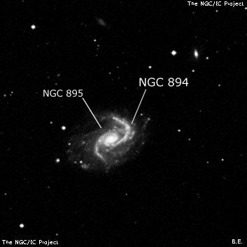 NGC 894 - H 2 -регион или часть галактики. Описание NGC 894:, Объект глубокого космоса в созвездии Кит