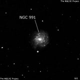 NGC 991 - спиральная галактика с баром. Описание NGC 991:, Галактика в созвездии Кит